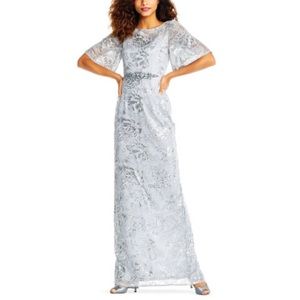 Adrianna Papell Metallic Embroidered Lace Gown